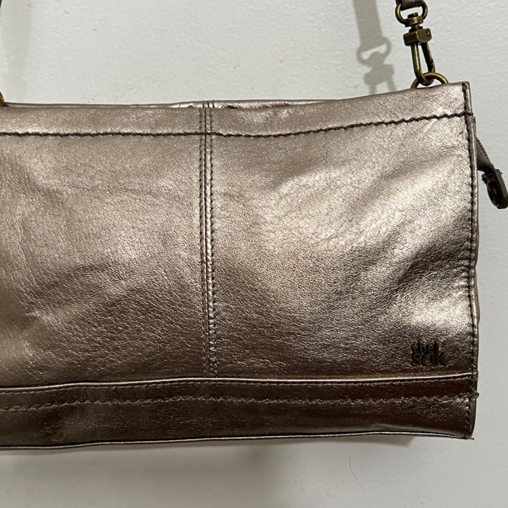 The Sak Bag gunmetal color Purse Crossbody Or Clutch with multicolor interior - Picture 3 of 15